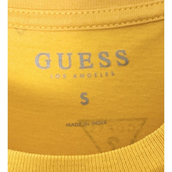 Guess Logo T-Shirt Men's Small Yellow Blue AOP‎ 90s Mallsoft Preppy - Picture 4 of 4